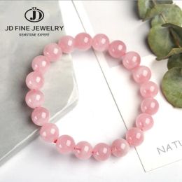 Strands JD 5A Madagascar Natural Rose Quartz Bead Bracelet Women Girls Fashion Stone Handmade Strength Yoga Healing Energy Jewelry Gift