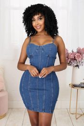 Casual Dresses Denim Skater Dress Sexy Women Spaghetti Strap Bodycon Jeans Club Party Vestidos