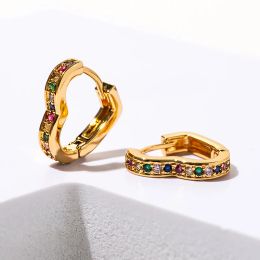 Earrings New Luxury Elegant Heart Rainbow Zirconia Hoop Earrings for Women Multicoloured CZ Stones Earrings Fashion Party Jewellery Gifts