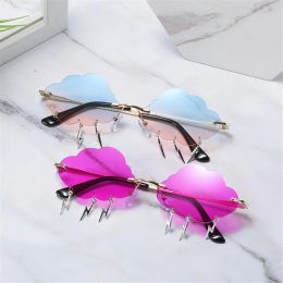 Sunglasses Women Fashion Clouds Shape Sunglasses with Lightning Pendant Colourful Rimless Sun Glasses Retro 90s Funny Party Eyewear