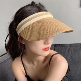 Wide Brim Hats Summer Empty Top Straw Hat Beach Sunscreen Visor Cap UV Protection Big Sun Hand Woven Caps