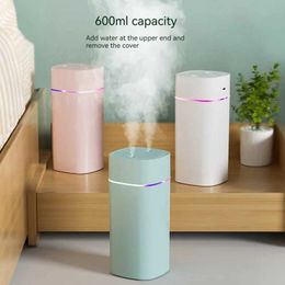 Humidifiers 600ML USB air humidifier dual spray port essential oil aromatherapy deodorant cold fog generator home office atomizer purification Y240422