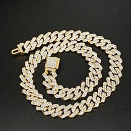 Hip Hop Mens Full Diamond Encrypted 14mm Small Flip Cap Cuban Chain Neckchain Necklace Trendy Exaggerated Dominance