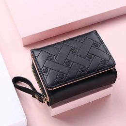 Money Clips Womens Wallet Trifold Card Bag Pu Multi Object Pocket Fashion Embroidered Love Pattern Korean Minimalist New 2023 Y240422