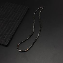 Necklaces Cool Black Magnetic Hematite Round Beaded Tigereye Stone Necklace with Stainless Steel Beads for Men