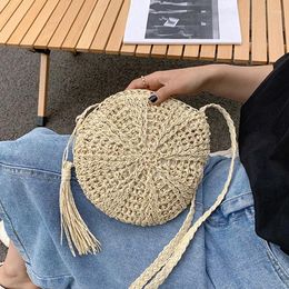 Evening Bags Summer Fashion Straw Weaving Shoulder For Women Casual Tassel Beach Crossbody Bag Purse Hollow Out Handbags