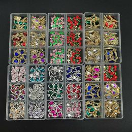 1box 3D Rhinestones Heart/planet Charms Jewelry Glass Luxe Nail Parts Diamond Crystal Nails Art Decoration Accessories