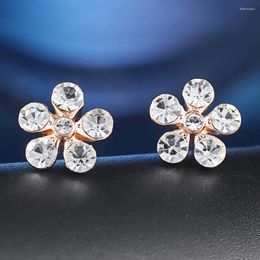 Stud Earrings Lovely Spring Flower Earring For Women Clear Crystal CZ Rose Gold Color Gift Girls Fashion Jewelry E399