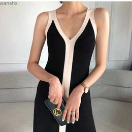 Urban Sexy Dresses Fashion Women V-neck Maxi Dress Sexy Sling Sleeveless Dresses Knitted Long Dress Women Sweater FemaleL2404