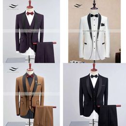 Tuxedo Blue Mens Suits Men 3 Pieces Formal Prom Blazer Shawl Lapel for Wedding Groom Man ( Jacket+vest+pants) Dinner Party Tuxe 201105