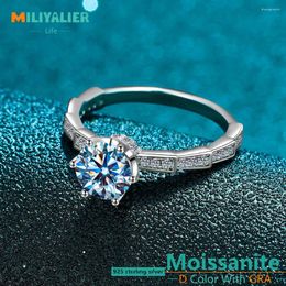 Cluster Rings MILIYALIER 1CT VVS1 D Colour Moissanite GRA Certified Diamond Real S925 Sterling Silver Wedding Band For Women Fine Jewellery