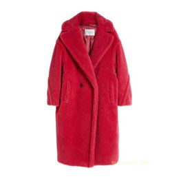 Women's Coat Cashmere Coat Luxury Coat MaxMaras Womens Pink Alpaca Wool And Silk Collar Thickened Warm Coat