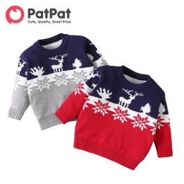 Sweaters PatPat Christmas Knit Sweater Sweatshirt New Born Baby Boys Clothing Newborn Girl Autumn Deer Snowflake Knitted Longsleeve
