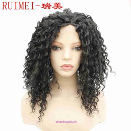 Mid split small curly short hair synthetic lace front whole top wig headband wigs