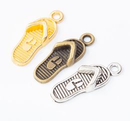 120pcs 218MM Silver color gold flipflop slipper shoes charms bronze pendant for necklace bracelet earring diy jewelry making1135814