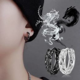 Clips 1 Pair Punk Hollow Dragon Carved Ear Buckle Earrings For Men/Women Black Colour Hip Hop Street Popular Fashion Cool Ear Jewellery