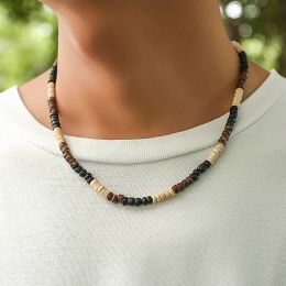Necklaces Vintage Small Wood Beads Short Choker Necklaces for Men Trendy Beaded Chains on Neck 2023 Fashion Jewelry Accessories Male Gifts