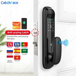 Control Electronic Fingerprint Biometric Frosted Panel Digital Smart Door Lock WiFi TUYA or TTLock APP Password IC Card Security