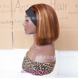 Straight Human Hair Pick Dyed Wave Head Wig Headband Wigs