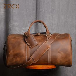 Bags ZRCX Vintage Men's Hand Luggage Bag Travel Bag Geunine Leather Large Capacity Single Shoulder Messenger For 15 Inch Laptop