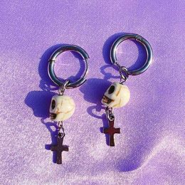Charm Gothic Jewelry Skull Cross Dangle Earrings Aesthetic Harajuku INS Hip Hop Punk Earrings for Women Egirl Fashion Korean Party Y240423