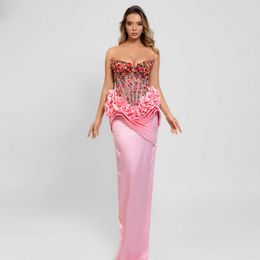 Pink Crystal Empire Prom Dresses Sweetheart Illusion With Beaded Celebrity Dress 2024 Rhinestones Lace up Slit Pleat Vestido Elegantes Para Mujeres