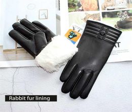 Winter Thickened Warmth Touch Screen Sheepskin Gloves Female Leather White Rabbit Fur Lining Outdoor Windproof Increase Finger 2205345681