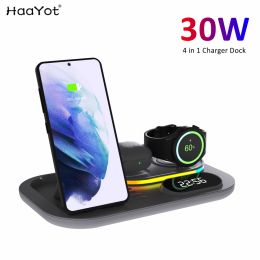 Chargers RGB Wireless Charger Dock 4 in 1 Charging Station For Apple Airpods iPhone 13 14 15 Galaxy S23 Ultra Galaxy Watch 6 5 4 3 Buds