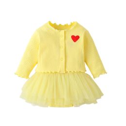 One-Pieces Newborn Clothes Princess Dress Suit Baby Girl Tulle Tutu Romper with Knitted Coat Infant Bodysuit Toddler Girls Outfits Set