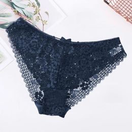 Women's Panties For Women Ladies Lace Trimmed Solid Colour Underwear With Bow Sexy Thin Strap Hollow Out Wrap Hip BuLifting