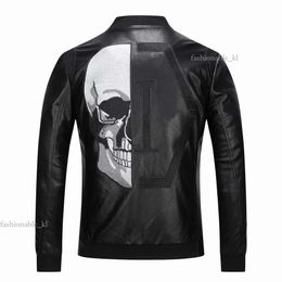 philipp plain Designer High Quality Luxury Fashion Men's PP Skull Embroidery Leather Fur Jacket Thick Baseball Collar Jacket Coat Simulation 379