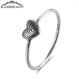 Cluster Rings Authentic Sweet Heart S925 Sterling Silver Ring Geometric Round Cute For Women Men Twist Finger 2024 Anniversary Gift