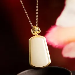 Pendants Silver Natural Hetian Jade Chinese Retro Niche Design Light Luxury Pendant Necklace Ladies Charm Temperament Brand Jewellery