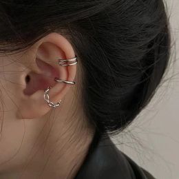 Earrings 3Pcs/Lot Silver Colour Chain Ear Cuff NonPiercing Fake Cartilage Clip Earrings For Women Men Creative Trend Christmas Jewellery