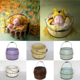 Accessories Dvotinst Newborn Baby Photography Props Wooden Round Hanging Bucket Vintage Rustic Wood Barrel Studio Shooting Photo Props