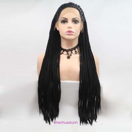 Womens wig dirty braid front lace black long hair synthetic Fibre thick headband