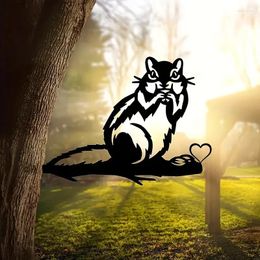 Garden Decorations Metal Animal Decorative Black Squirrel Pet Outdoor Yard Silhouette Post Art Tree Branch Insert