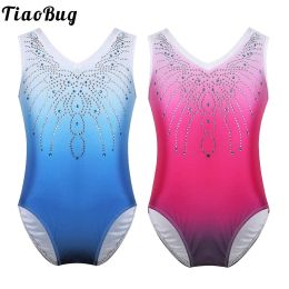 Gymnastics Kids Sleeveless Shiny Rhinestones Sports Workout Unitards Gymnastics Leotards For Girls Ballet Stage Performance Dance Costume