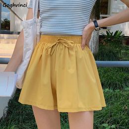 Women's Shorts Women Chiffon Elastic Waist Lace-up Wide-leg Summer Solid Casual Korean Style Ice Silk Elegant Simple All-match Chic