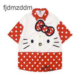 Fashion Designer Men's and Women's Shirts Cute Dopamine Girl Sweet Cartoon Kitty Cat Polka Dot Playful Casual Short Sleeved Shirt