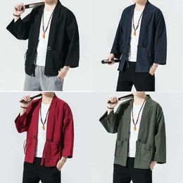 Джакеки Summer Haruku Men Sun Shropething Clothing Kimono повседневная мужчина открытый твердый китайский стиль мужская куртка 220916 Ummer un Olid Tyle s