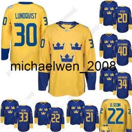 Kob Weng World Cup Team Sweden Hockey Jerseys Lundqvist Markstrom Ekman larsson Sedin Eriksson Steen Backstrom Silfverberg Custom Hockey Jerseys