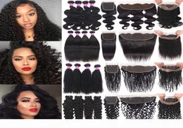 Brazilian Human Hair Wefts With Closure Kinky Curly Virgin Hair With13X4 Lace Frontal Hair Weaves 360 Lace Frontal With Bundles7385045