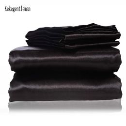 Pillow Satin Black Bedding Set with Duvet Cover Bed Sheet Pillow Cover Satin Bedding Bed Linen King Queen Twin Size