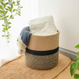 Baskets Cotton Flax Woven Storage Basket Plant Flower Basket Laundry Bag Clothes Toy Storage Bathroom Bedroom Organiser For Home Decor