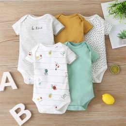 One-Pieces 2021 summer 5pcs Baby rompers 100% Cotton Infant Body Short Sleeve Clothing baby Jumpsuit Cartoon Printed Baby Boy Girl clothes