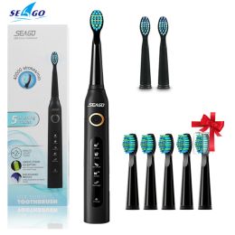 Heads Seago SG507 Sonic Electric Toothbrush 5 Models Washable Electronic Teeth Brush USB Rechargeable IPX7 With 5pcs Brush Heads