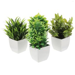 Decorative Flowers 4 Pcs Fake Bonsai Artificial Potted Office Plastic Plants Indoors Home Decor