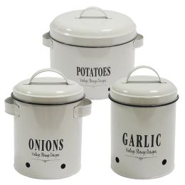 Organisation Metal 3 Sets with Lid Potato Onion Garlic Storage Keeper Pantry Organisation Container Bin for Home Kitchen Counter