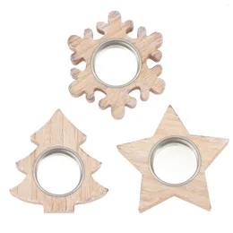 Candle Holders 3pcs Wooden Holder Creative Stand Candlestick Christmas Decoration Tealight